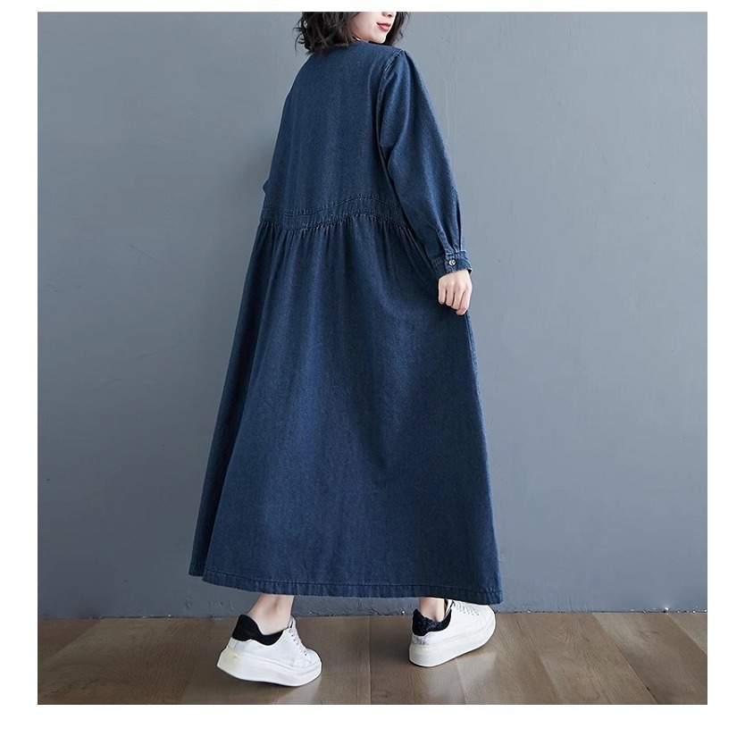 漾貝比【9155245】中大尺碼女裝 韓版小V領腰造型車線寬鬆長版洋裝(36-49)-細節圖7