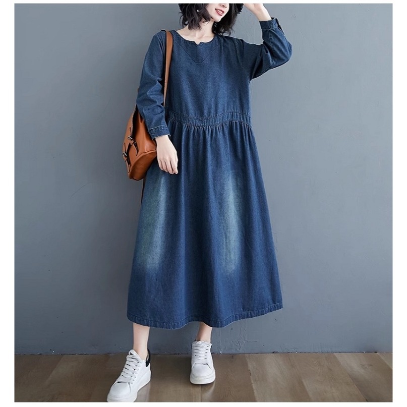 漾貝比【9155245】中大尺碼女裝 韓版小V領腰造型車線寬鬆長版洋裝(36-49)-細節圖8