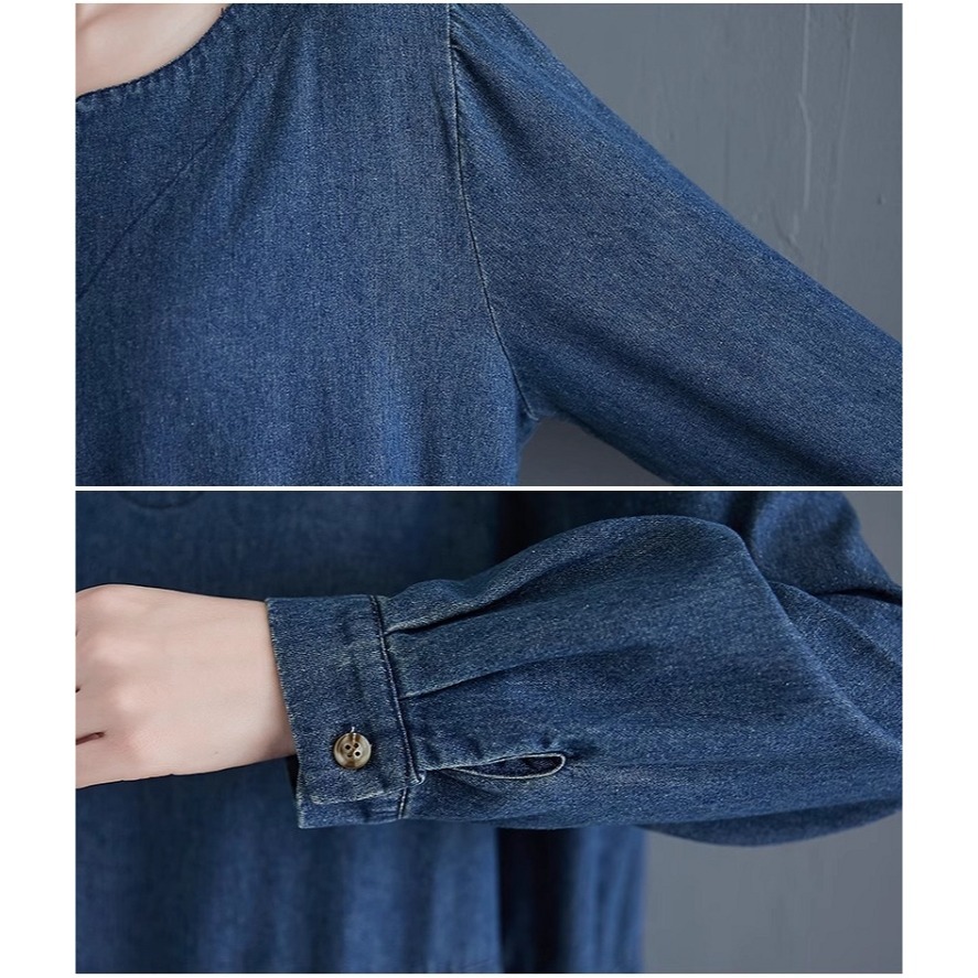 漾貝比【9155245】中大尺碼女裝 韓版小V領腰造型車線寬鬆長版洋裝(36-49)-細節圖10