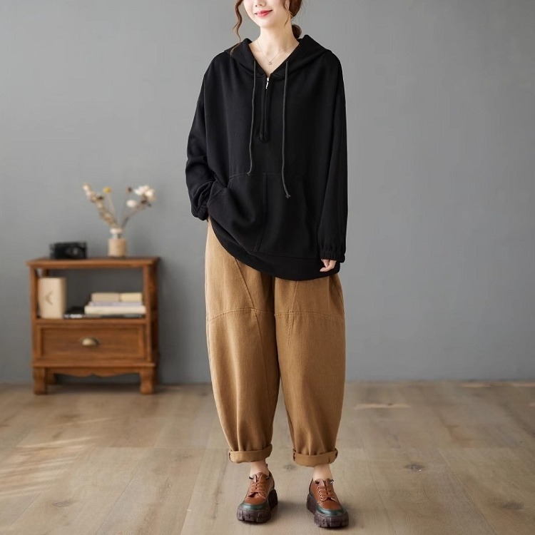 漾貝比【9155293】中大尺碼女裝 前開拉鍊連帽口袋中長版織衣上衣．共2色(40-52)-細節圖2