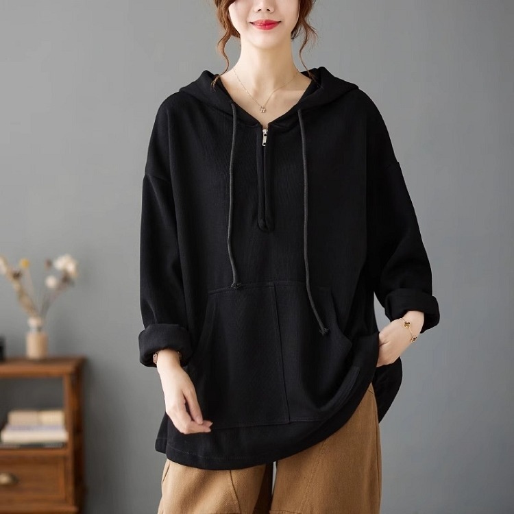 漾貝比【9155293】中大尺碼女裝 前開拉鍊連帽口袋中長版織衣上衣．共2色(40-52)-細節圖4