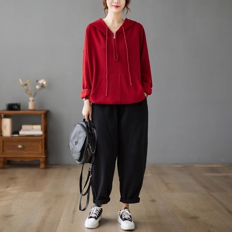 漾貝比【9155293】中大尺碼女裝 前開拉鍊連帽口袋中長版織衣上衣．共2色(40-52)-細節圖6