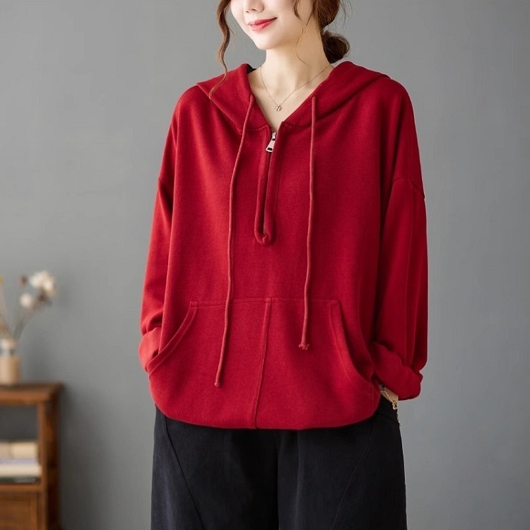 漾貝比【9155293】中大尺碼女裝 前開拉鍊連帽口袋中長版織衣上衣．共2色(40-52)-細節圖7