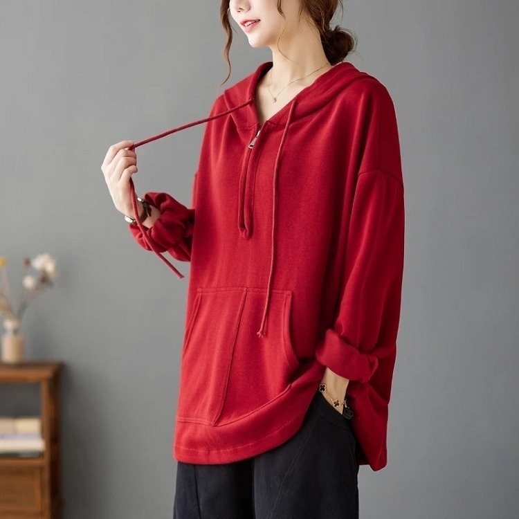 漾貝比【9155293】中大尺碼女裝 前開拉鍊連帽口袋中長版織衣上衣．共2色(40-52)-細節圖8