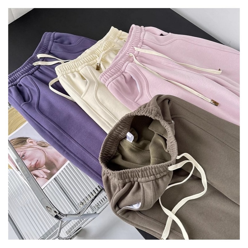 漾貝比【9155303】中大尺碼女裝 鬆緊高腰側開叉車線顯瘦加絨闊腿褲．共2色(32-40)-細節圖5