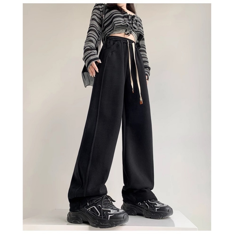 漾貝比【9155303】中大尺碼女裝 鬆緊高腰側開叉車線顯瘦加絨闊腿褲．共2色(32-40)-細節圖6