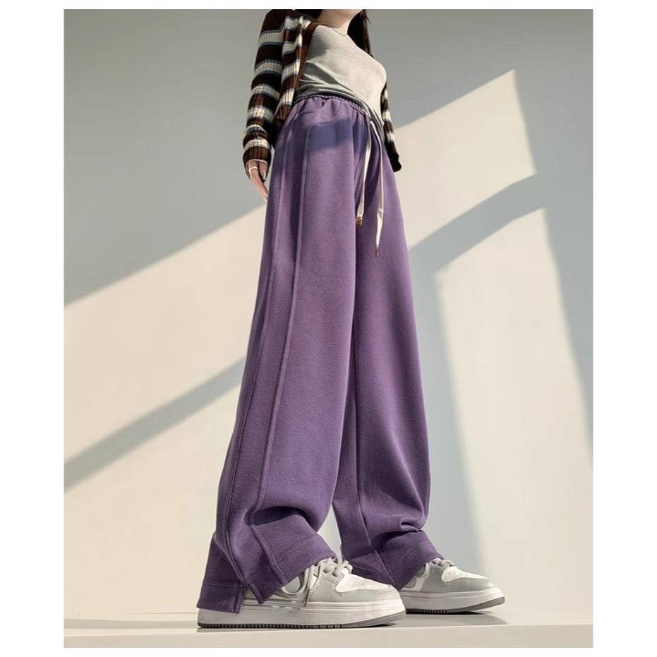 漾貝比【9155303】中大尺碼女裝 鬆緊高腰側開叉車線顯瘦加絨闊腿褲．共2色(32-40)-細節圖8