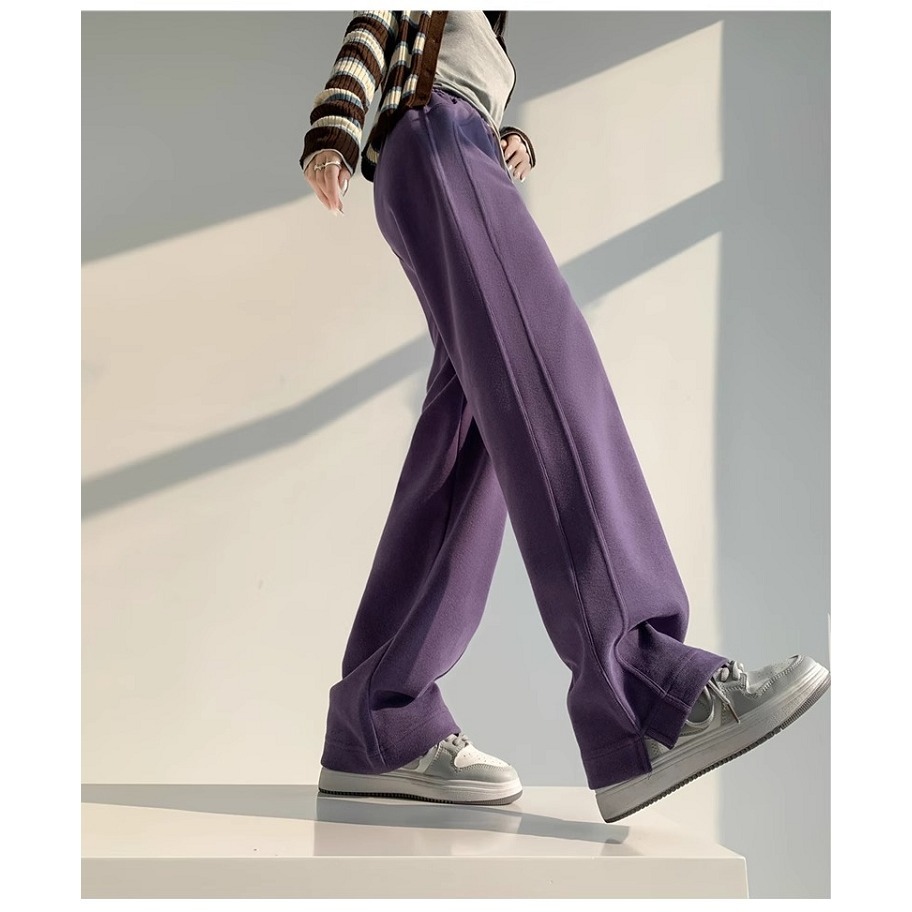 漾貝比【9155303】中大尺碼女裝 鬆緊高腰側開叉車線顯瘦加絨闊腿褲．共2色(32-40)-細節圖9