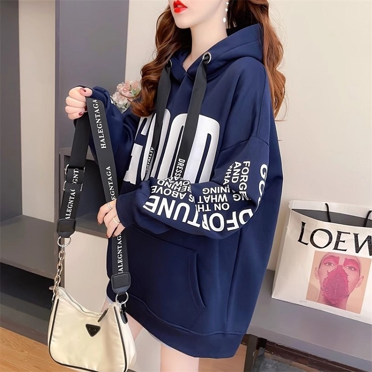 漾貝比【9155305】中大尺碼女裝 GOOD英文連帽口袋垂繩加絨加厚T(38-47)-細節圖4