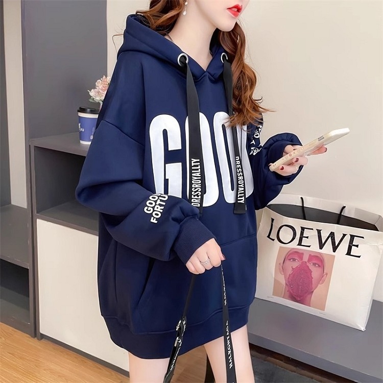 漾貝比【9155305】中大尺碼女裝 GOOD英文連帽口袋垂繩加絨加厚T(38-47)-細節圖5