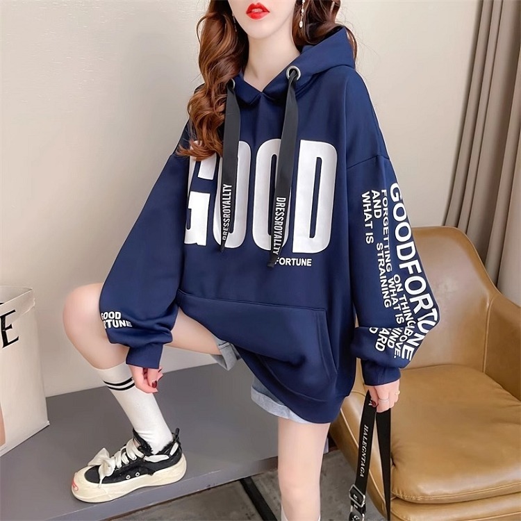 漾貝比【9155305】中大尺碼女裝 GOOD英文連帽口袋垂繩加絨加厚T(38-47)-細節圖7