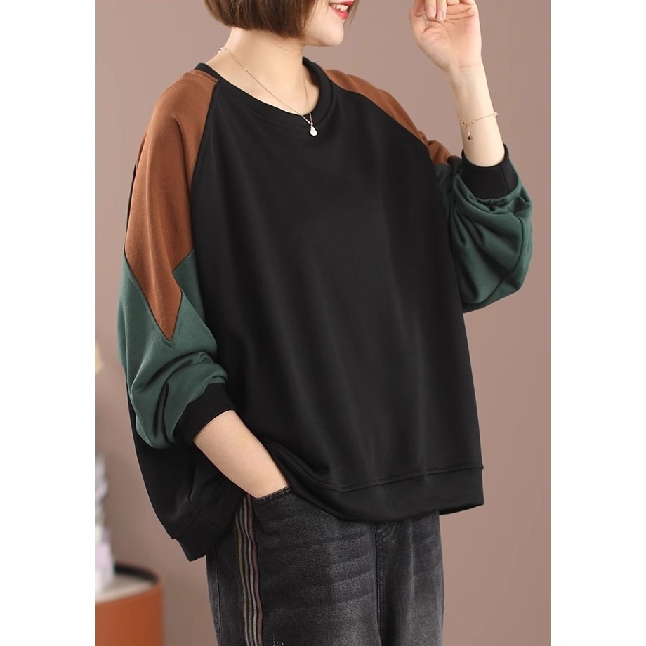 漾貝比【9155315】中大尺碼女裝 圓領袖拼接三色寬鬆織衣T(40-52)-細節圖4