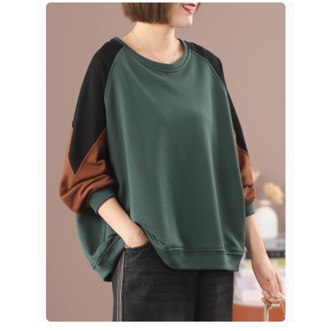 漾貝比【9155315】中大尺碼女裝 圓領袖拼接三色寬鬆織衣T(40-52)-細節圖5