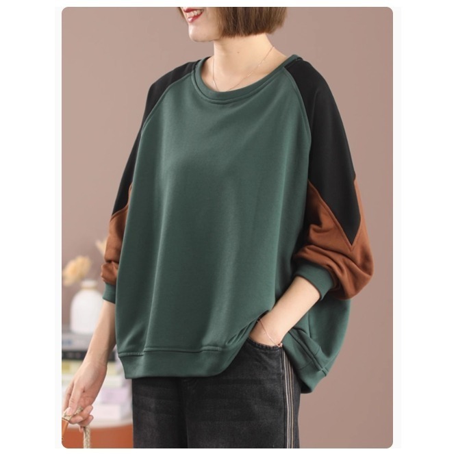 漾貝比【9155315】中大尺碼女裝 圓領袖拼接三色寬鬆織衣T(40-52)-細節圖6
