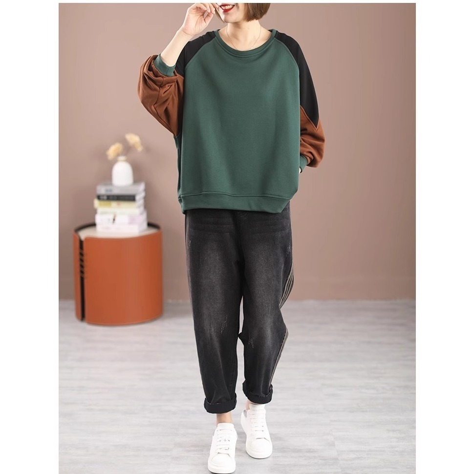 漾貝比【9155315】中大尺碼女裝 圓領袖拼接三色寬鬆織衣T(40-52)-細節圖7