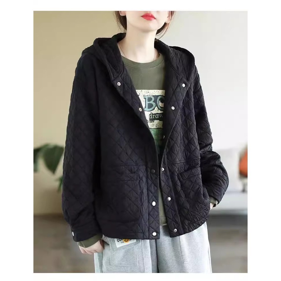 漾貝比【9155326】中大尺碼女裝 菱格車線保暖夾棉連帽外套(38-48)-細節圖2