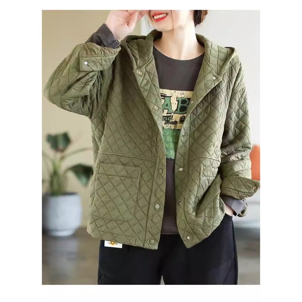 漾貝比【9155326】中大尺碼女裝 菱格車線保暖夾棉連帽外套(38-48)-細節圖5