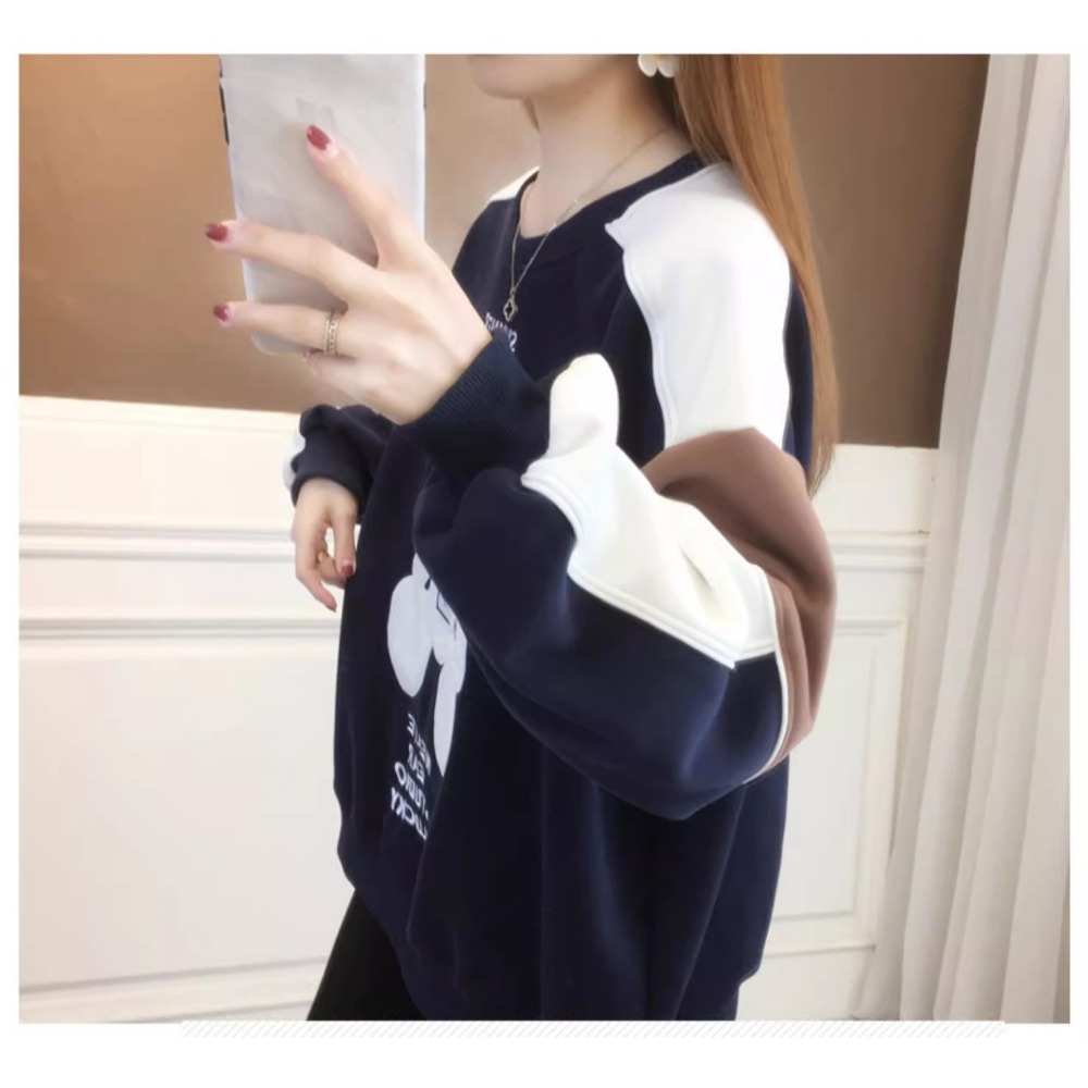 漾貝比【9155344】中大尺碼女裝 貼布泰迪熊三拼色袖加絨加厚T(36-50)-細節圖5