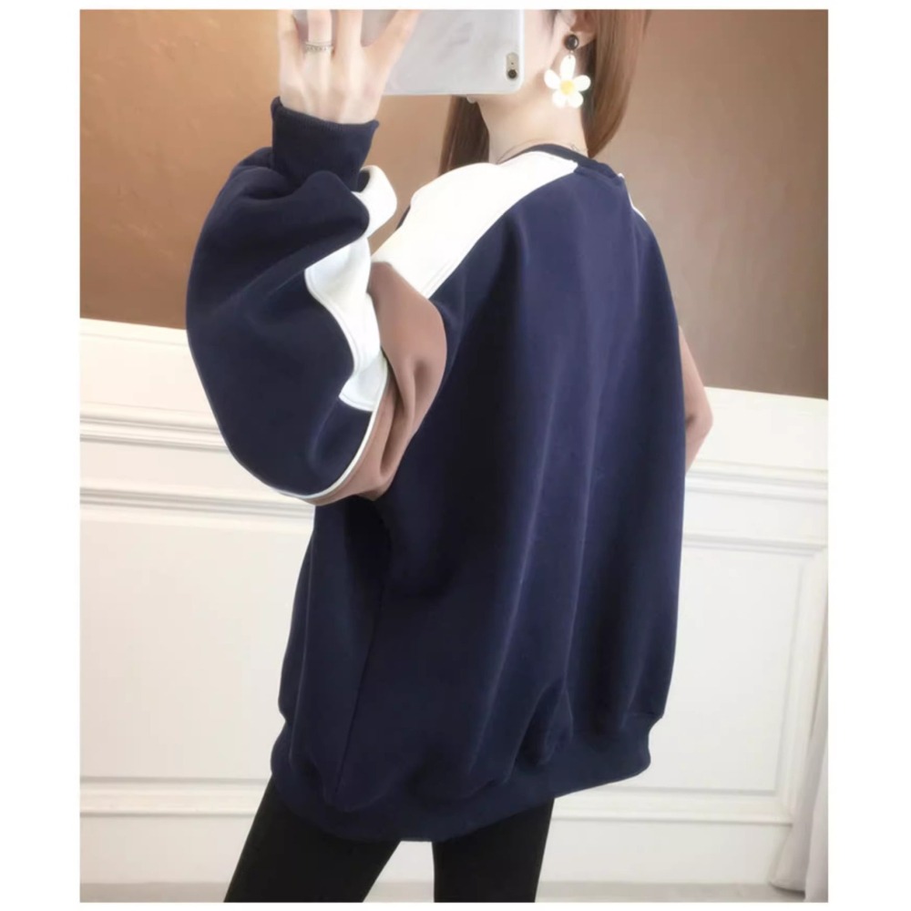 漾貝比【9155344】中大尺碼女裝 貼布泰迪熊三拼色袖加絨加厚T(36-50)-細節圖6