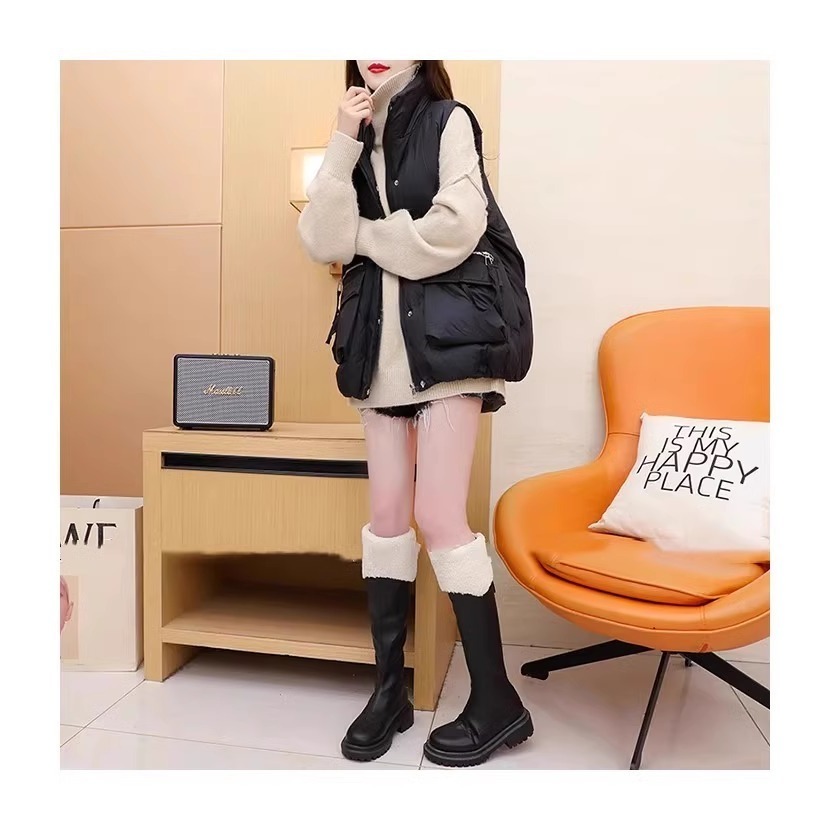 漾貝比【9155347】中大尺碼女裝 造型拉鍊口袋立領夾棉保暖背心(36-54)-細節圖4