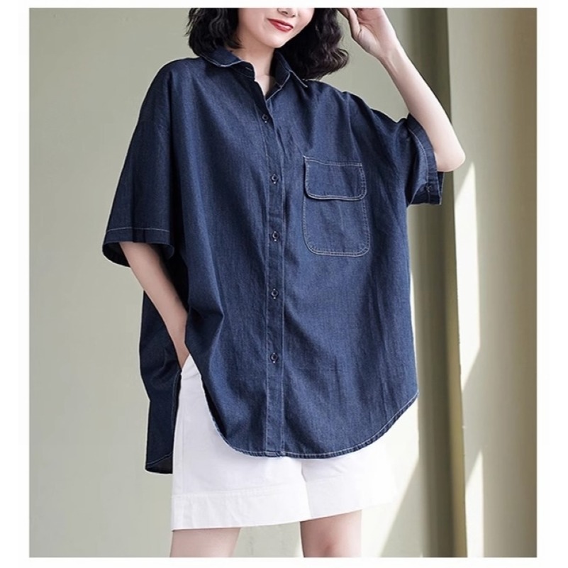 漾貝比【9155371】中大尺碼女裝 胸前口袋百搭寬鬆牛仔襯衫外套 (40-54)-細節圖2