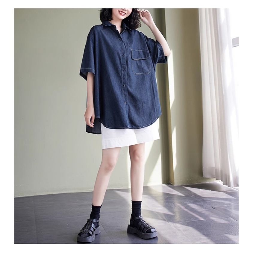 漾貝比【9155371】中大尺碼女裝 胸前口袋百搭寬鬆牛仔襯衫外套 (40-54)-細節圖4