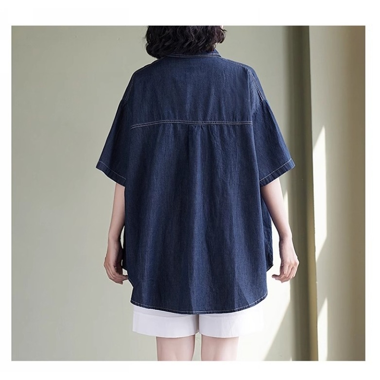 漾貝比【9155371】中大尺碼女裝 胸前口袋百搭寬鬆牛仔襯衫外套 (40-54)-細節圖7