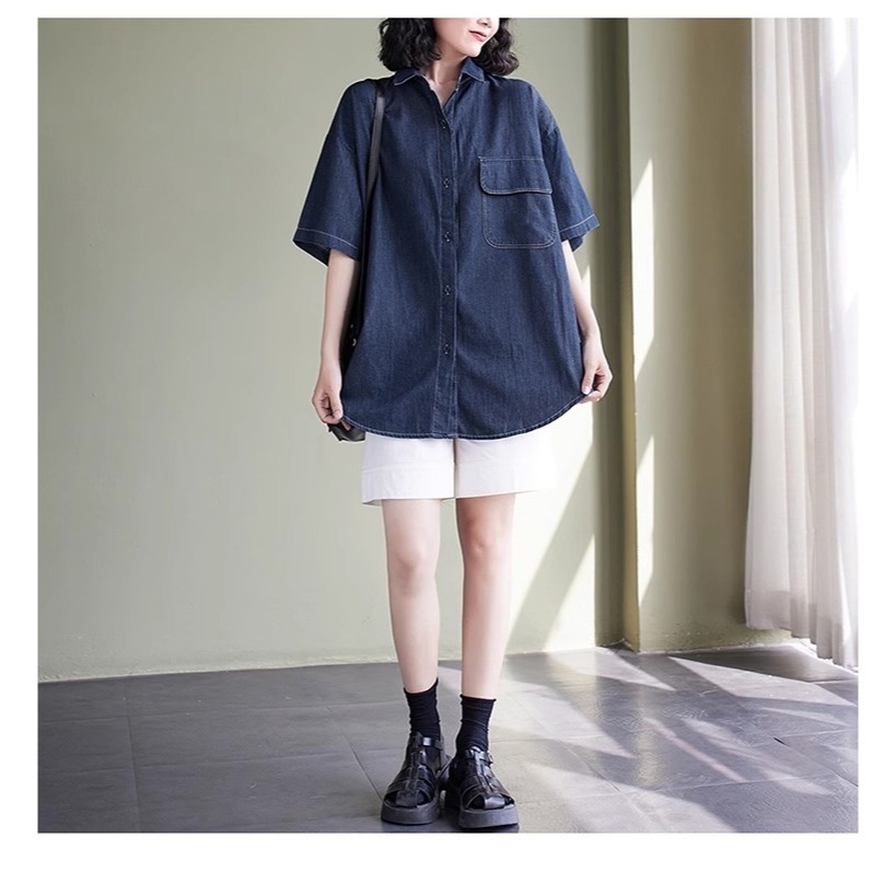 漾貝比【9155371】中大尺碼女裝 胸前口袋百搭寬鬆牛仔襯衫外套 (40-54)-細節圖8