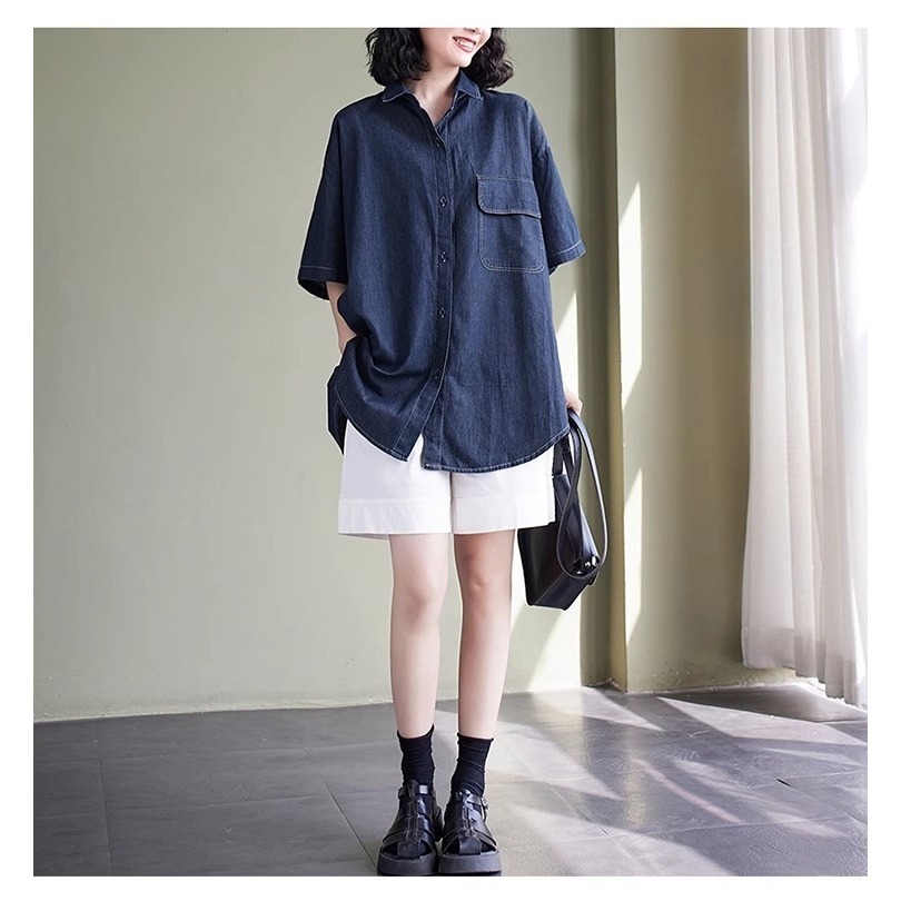 漾貝比【9155371】中大尺碼女裝 胸前口袋百搭寬鬆牛仔襯衫外套 (40-54)-細節圖9