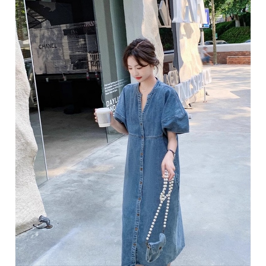 漾貝比【9155379】中大尺碼女裝 復古接V領排釦牛仔優雅洋裝 (36-42)-細節圖7