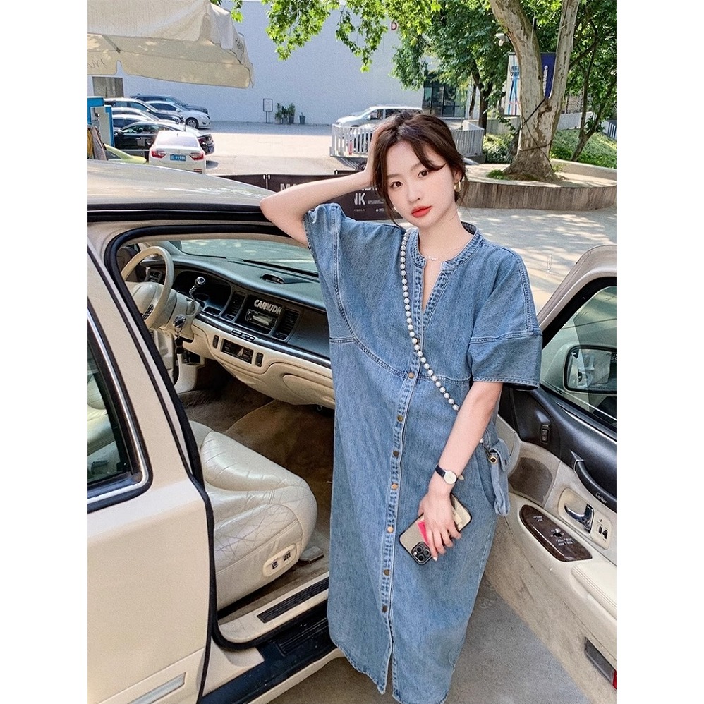 漾貝比【9155379】中大尺碼女裝 復古接V領排釦牛仔優雅洋裝 (36-42)-細節圖9