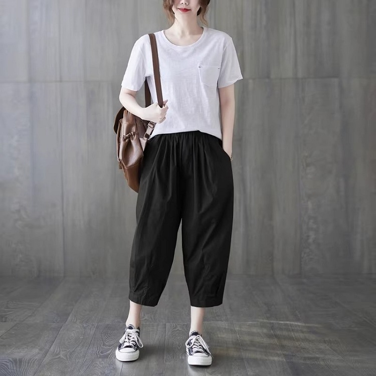 漾貝比【9155380】中大尺碼女裝 鬆緊抓皺口袋純色七分哈倫褲 (28-38)-細節圖2