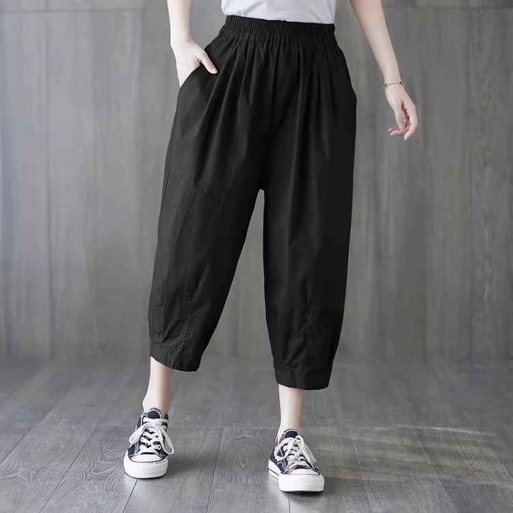 漾貝比【9155380】中大尺碼女裝 鬆緊抓皺口袋純色七分哈倫褲 (28-38)-細節圖4