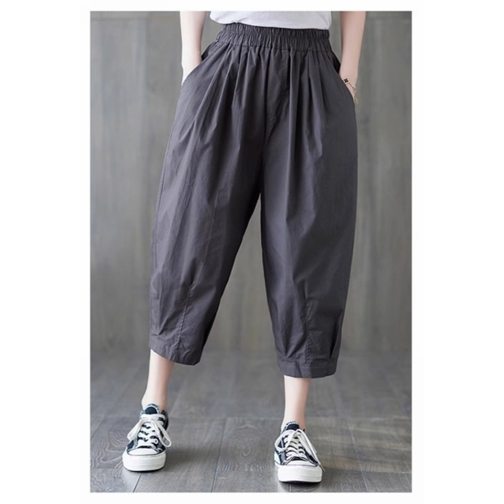 漾貝比【9155380】中大尺碼女裝 鬆緊抓皺口袋純色七分哈倫褲 (28-38)-細節圖7