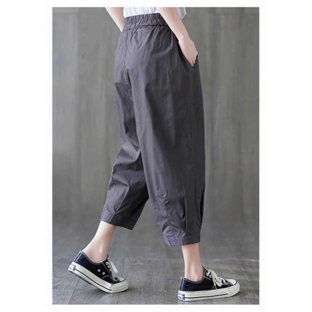 漾貝比【9155380】中大尺碼女裝 鬆緊抓皺口袋純色七分哈倫褲 (28-38)-細節圖8