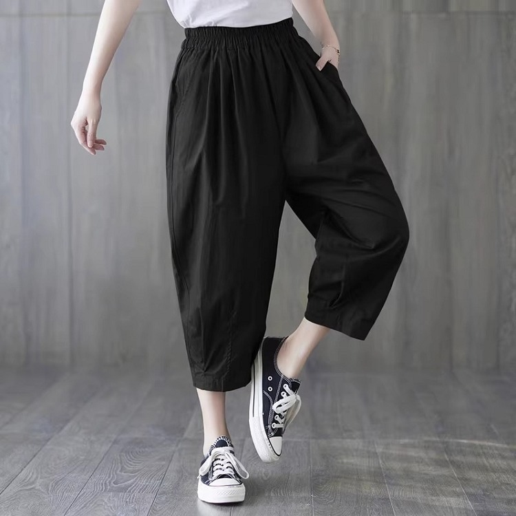 漾貝比【9155380】中大尺碼女裝 鬆緊抓皺口袋純色七分哈倫褲 (28-38)-規格圖9