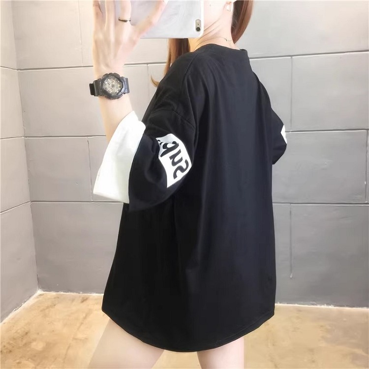 漾貝比【9155390】中大尺碼女裝 拼接雙色英文袖SUPRIES圓領T．共2色 (36-46)-細節圖4