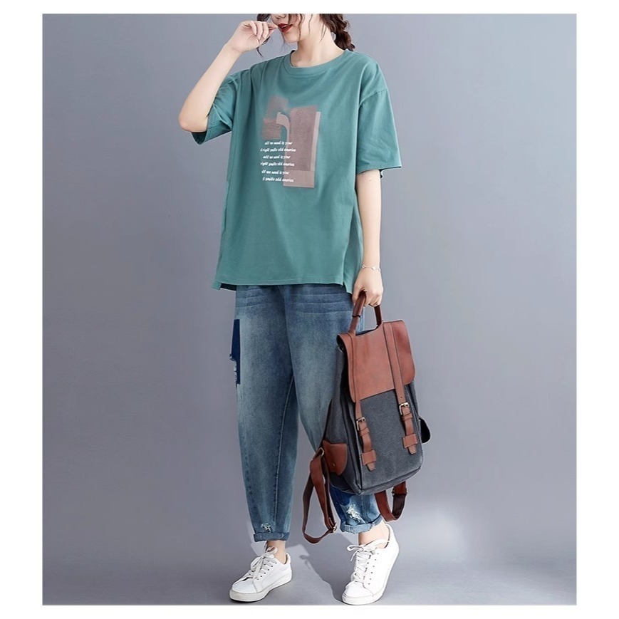 漾貝比【9155401】中大尺碼女裝 圓領下開叉風景剪影英文字棉T．共2色 (38-50)-規格圖10