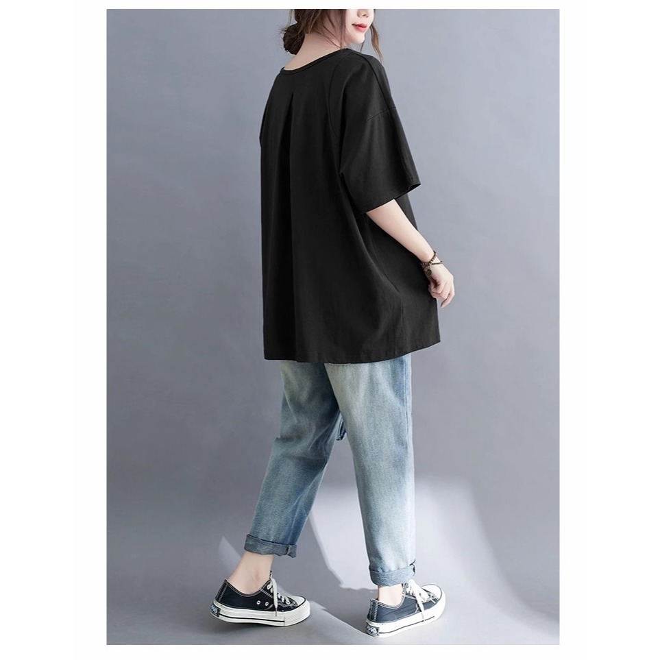 漾貝比【9155411】中大尺碼女裝 美背一折V領純色中長版棉質上衣 (38-48)-細節圖5