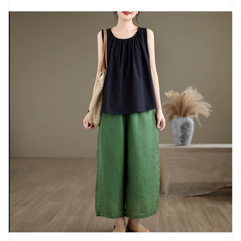 漾貝比【9155418】中大尺碼女裝 圓領胸口抓皺寬肩背心．黑 (36-46)-細節圖5