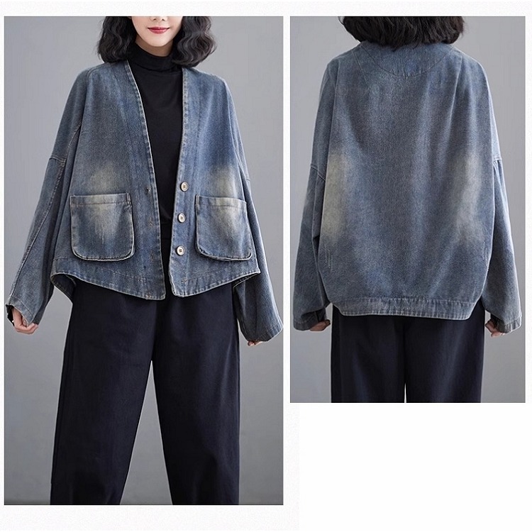 漾貝比【9155429】中大尺碼女裝 立領雙口袋深V領牛仔外套 (38-50)-細節圖7