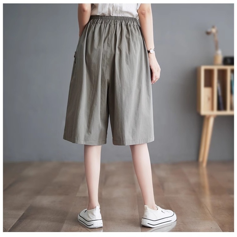 漾貝比【9155432】中大尺碼女裝 抓皺排釦口袋休閒五分鬆緊褲裙．共2色 (28-40)-細節圖10