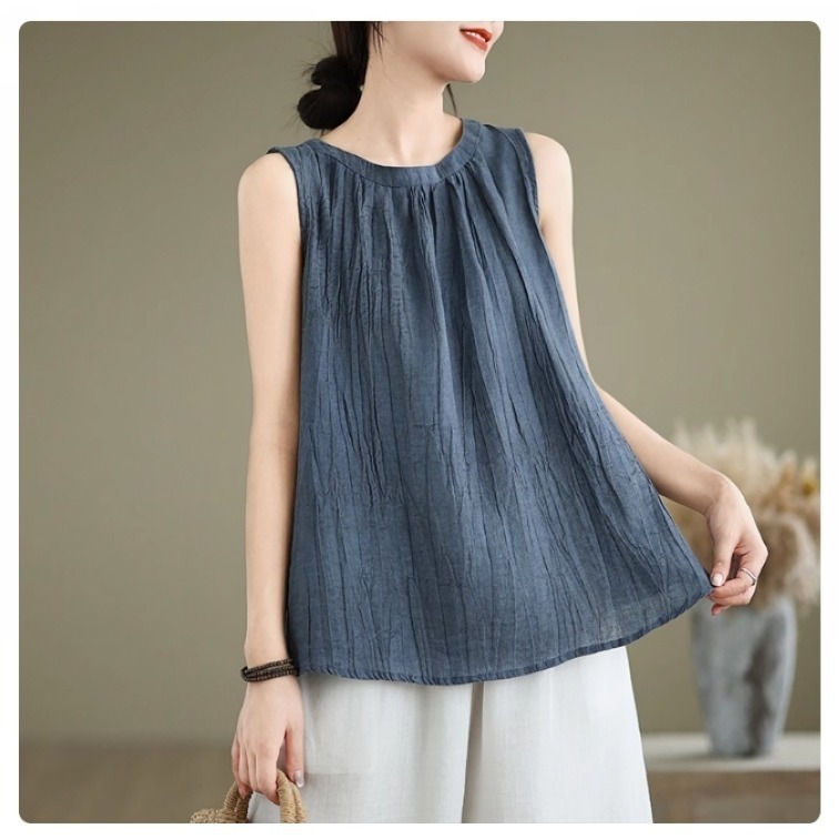 漾貝比【9155433】中大尺碼女裝 復古圓領褶皺縈麻寬鬆造型背心．共2色 (36-48)-規格圖8