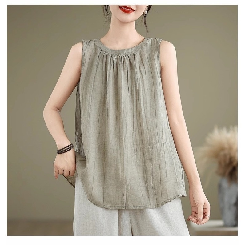 漾貝比【9155433】中大尺碼女裝 復古圓領褶皺縈麻寬鬆造型背心．共2色 (36-48)-規格圖8