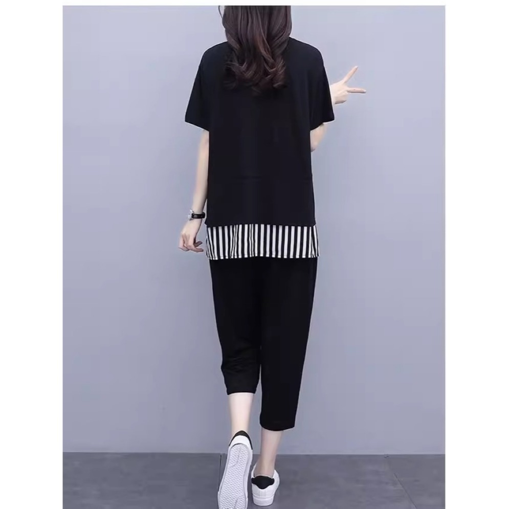 漾貝比【9155437】中大尺碼女裝 下襬拼接直紋上衣+九分褲套裝 (38-50)-細節圖8