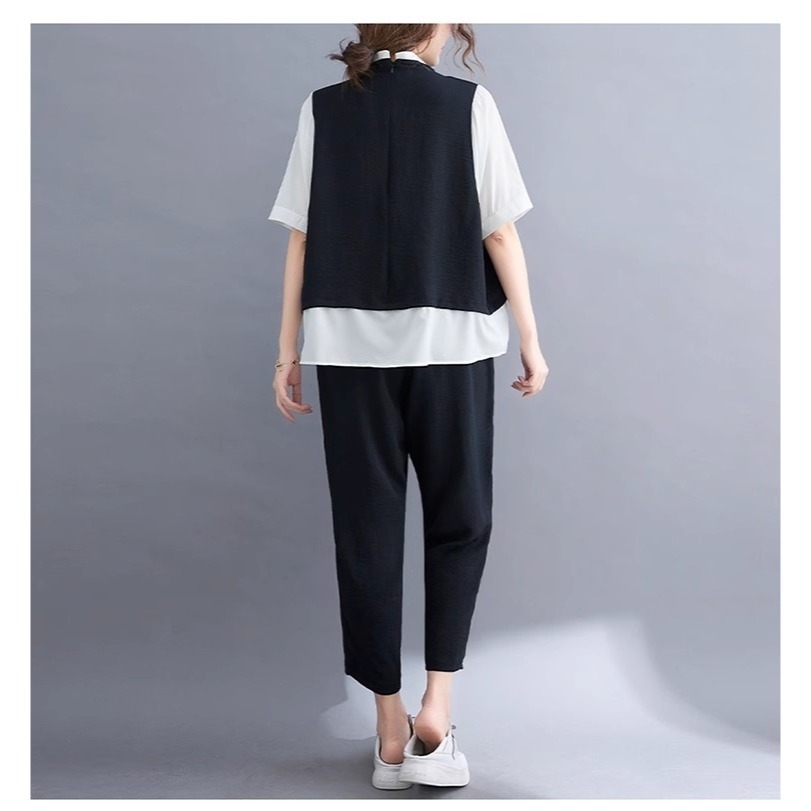 漾貝比【9155448】中大尺碼女裝 襯衫拼接撞色小背心九分褲兩件式套裝 (36-46)-細節圖8