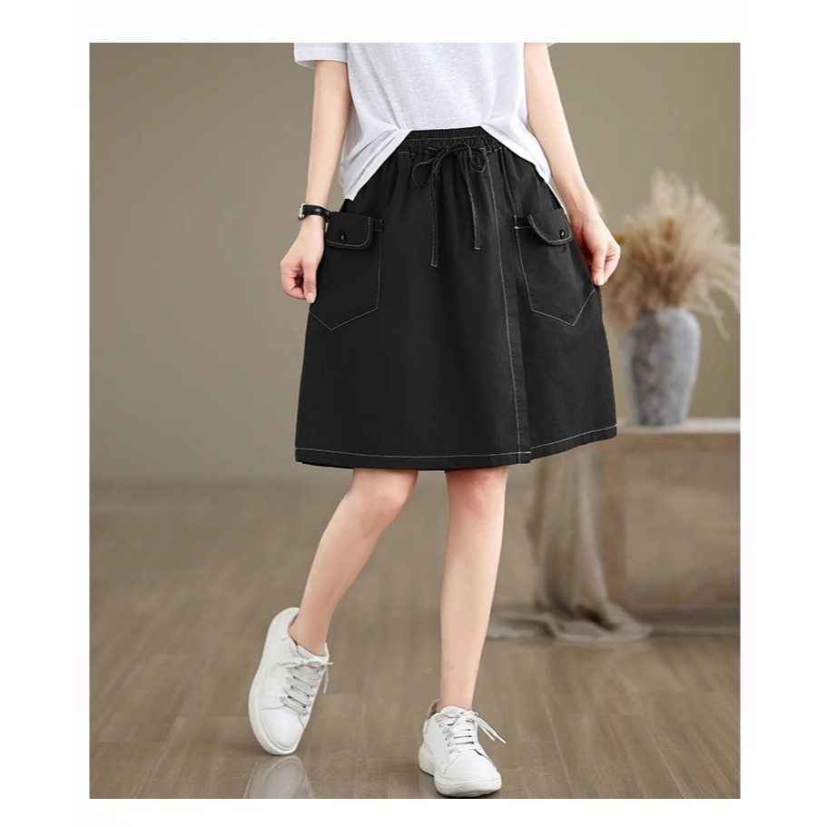 漾貝比【9155456】中大尺碼女裝 鬆緊翻領一釦五分工裝褲裙．共2色 (28-38)-細節圖2