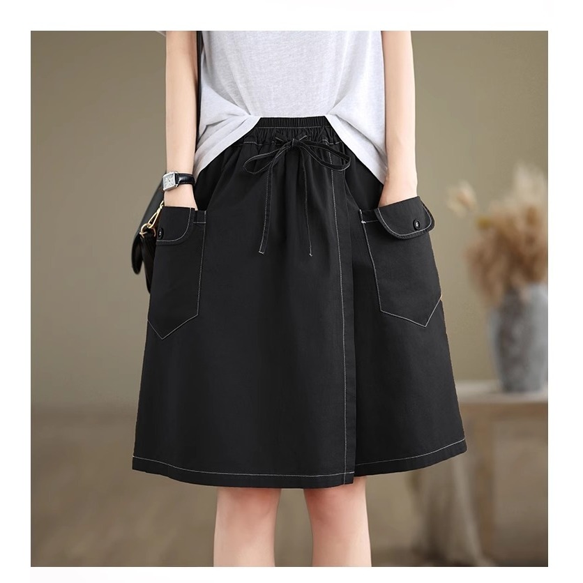 漾貝比【9155456】中大尺碼女裝 鬆緊翻領一釦五分工裝褲裙．共2色 (28-38)-細節圖3