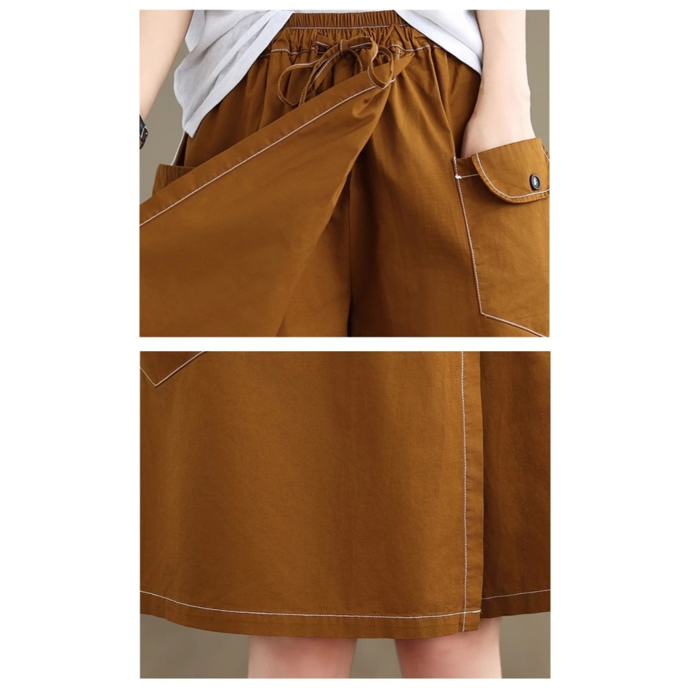 漾貝比【9155456】中大尺碼女裝 鬆緊翻領一釦五分工裝褲裙．共2色 (28-38)-細節圖5