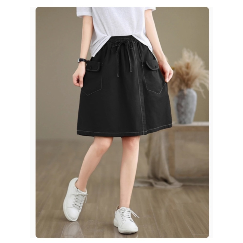 漾貝比【9155456】中大尺碼女裝 鬆緊翻領一釦五分工裝褲裙．共2色 (28-38)-規格圖7